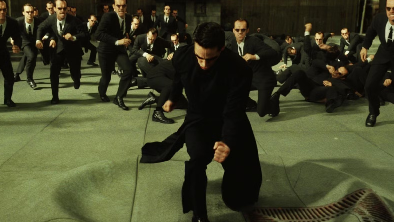 Neo vs the Smiths The Matrix Reloaded 2003 cropped processed by imagy