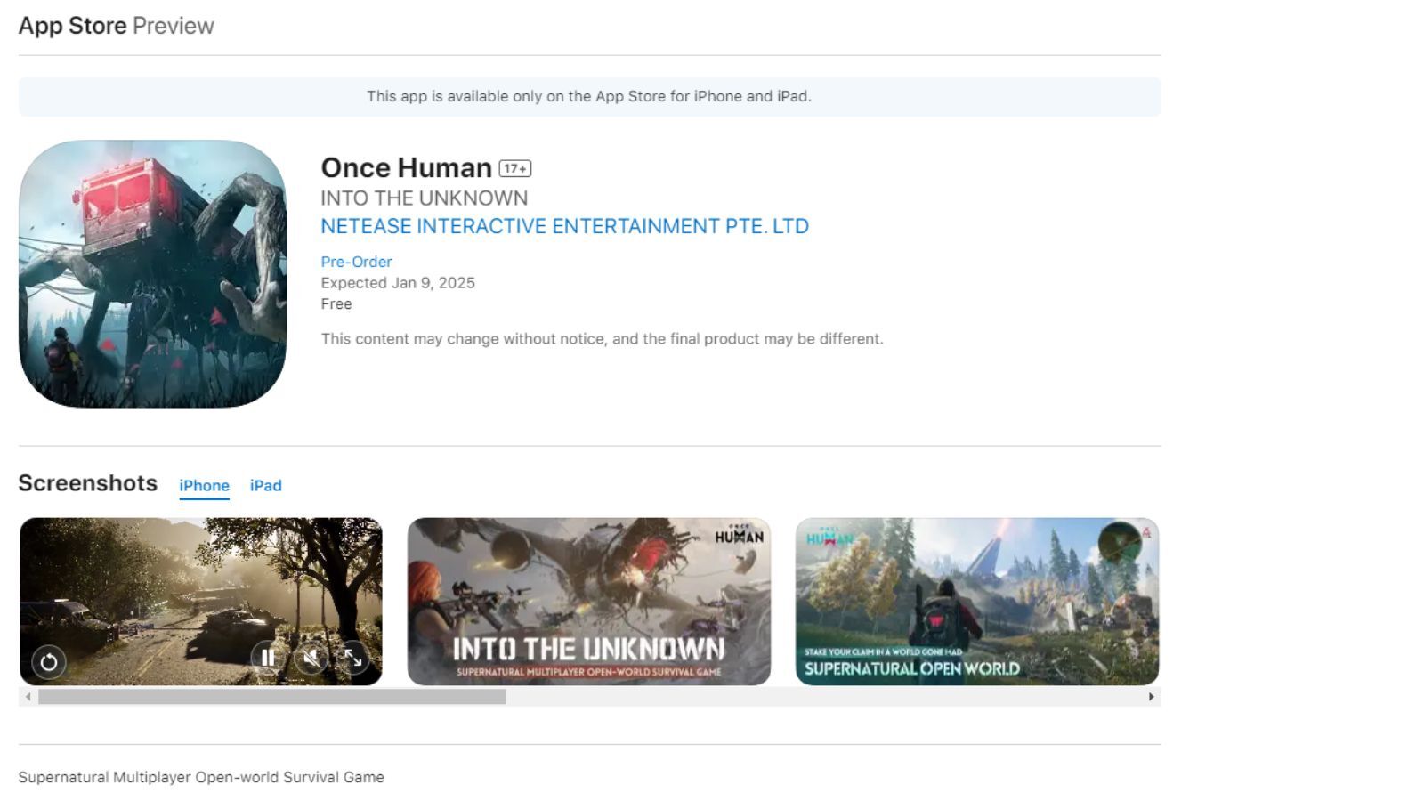 Once Human Mobile release date
