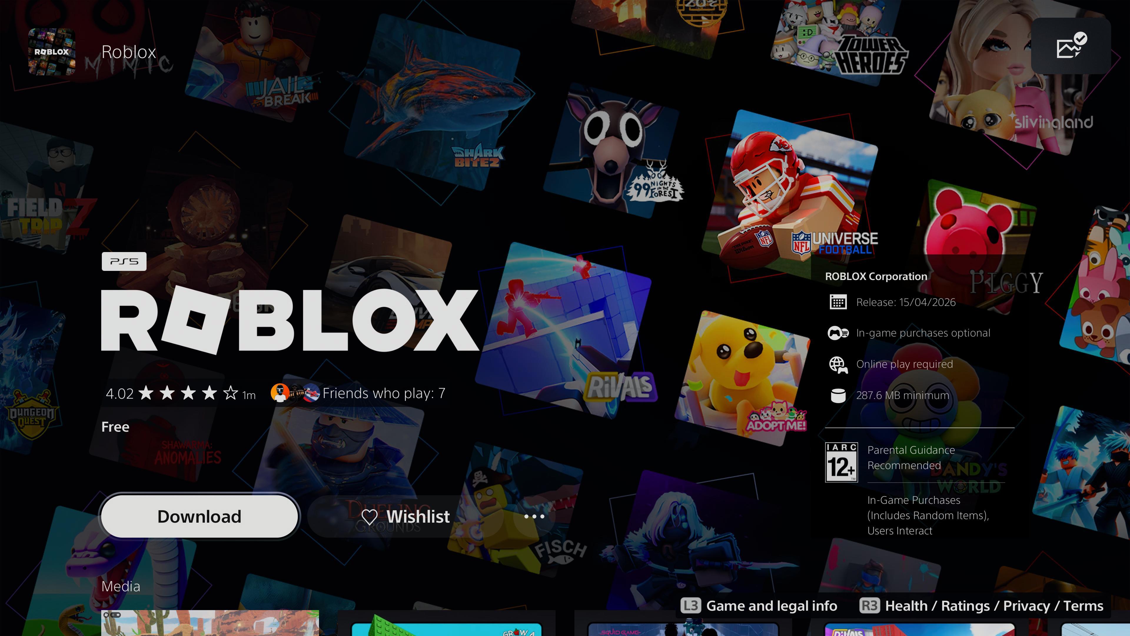 PS5 App Store Download Roblox