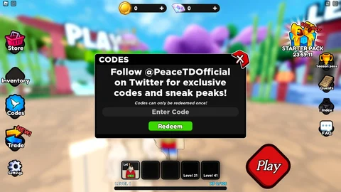 Peace Tower Defense how to redeem codes