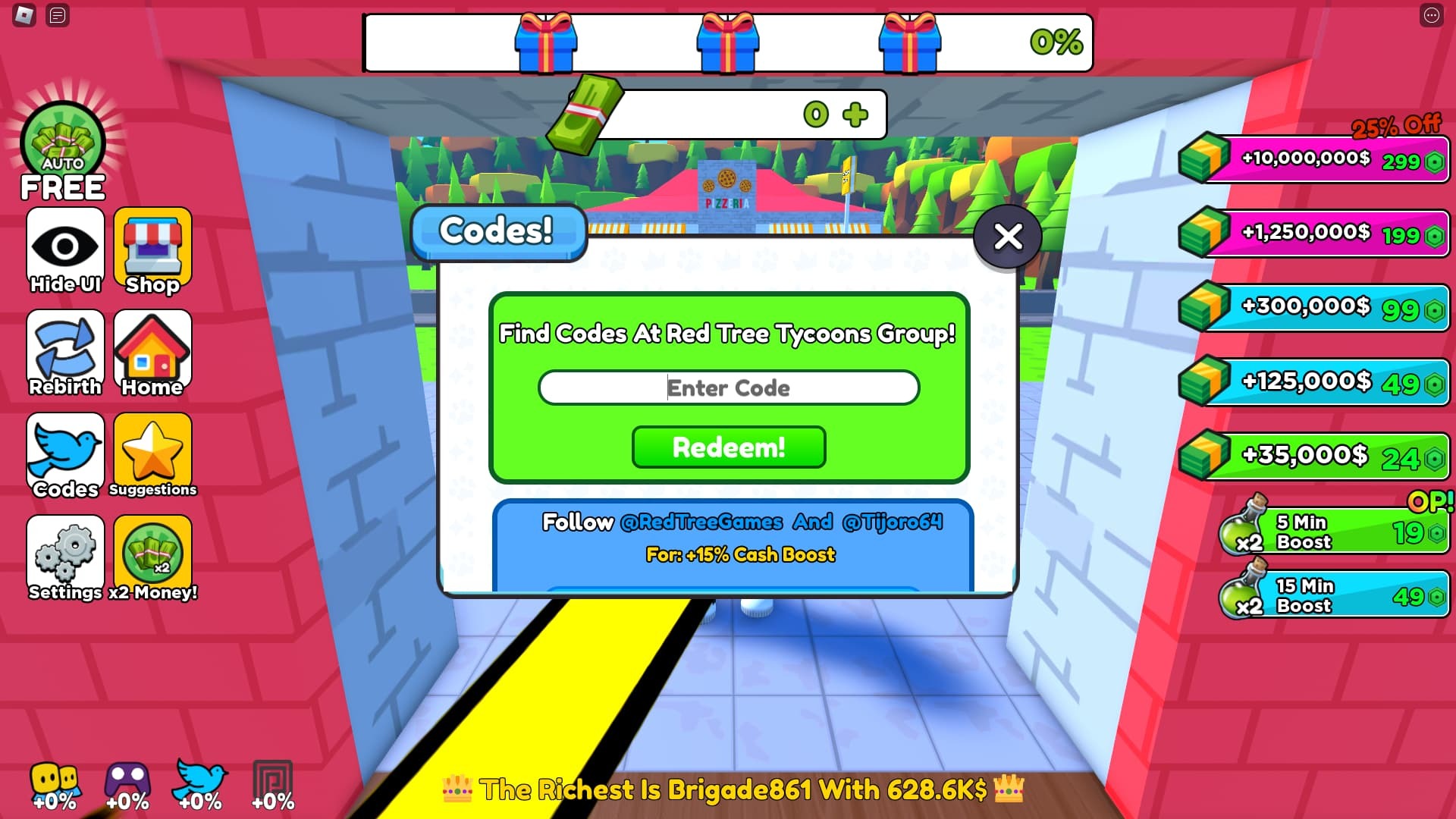 Pizzeria Tycoon how to redeem codes