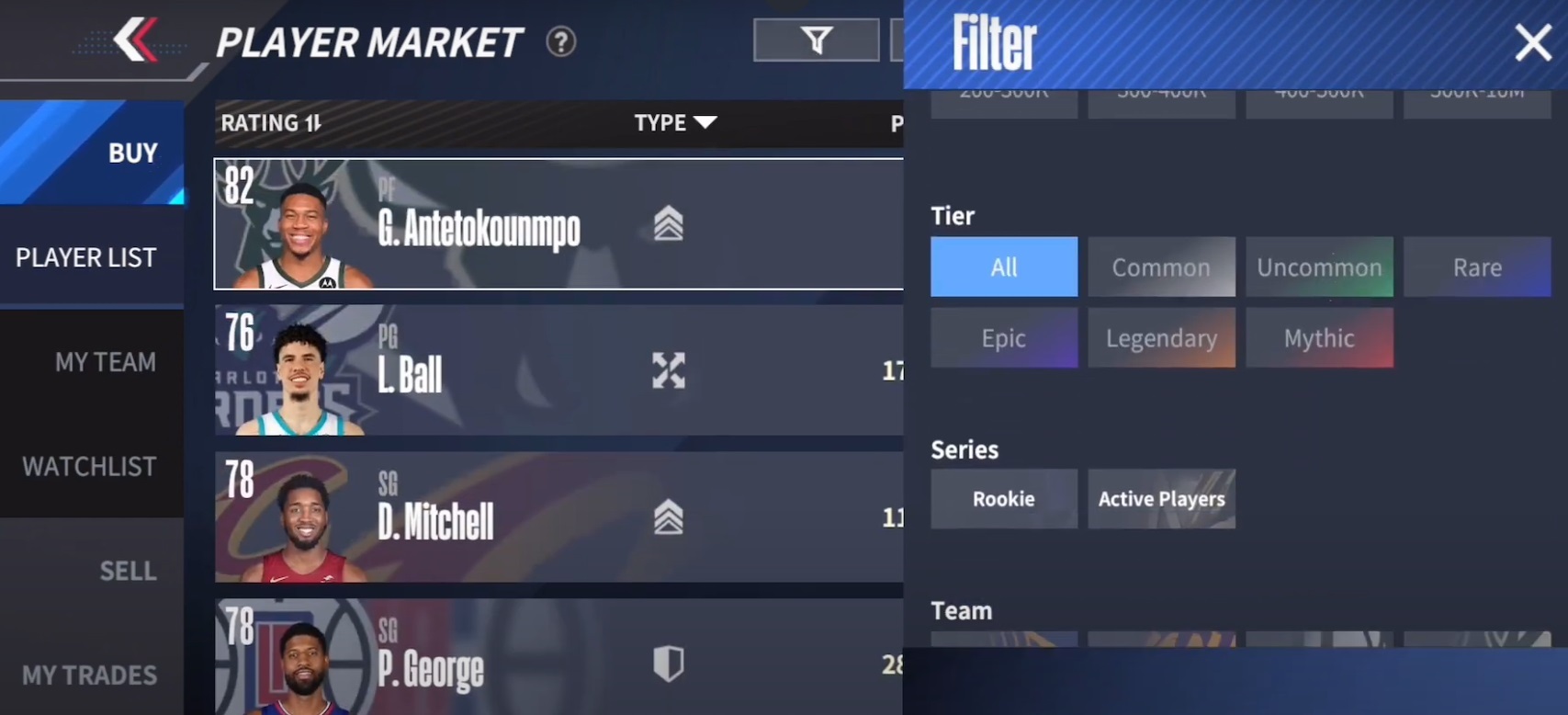 Player Market Filter