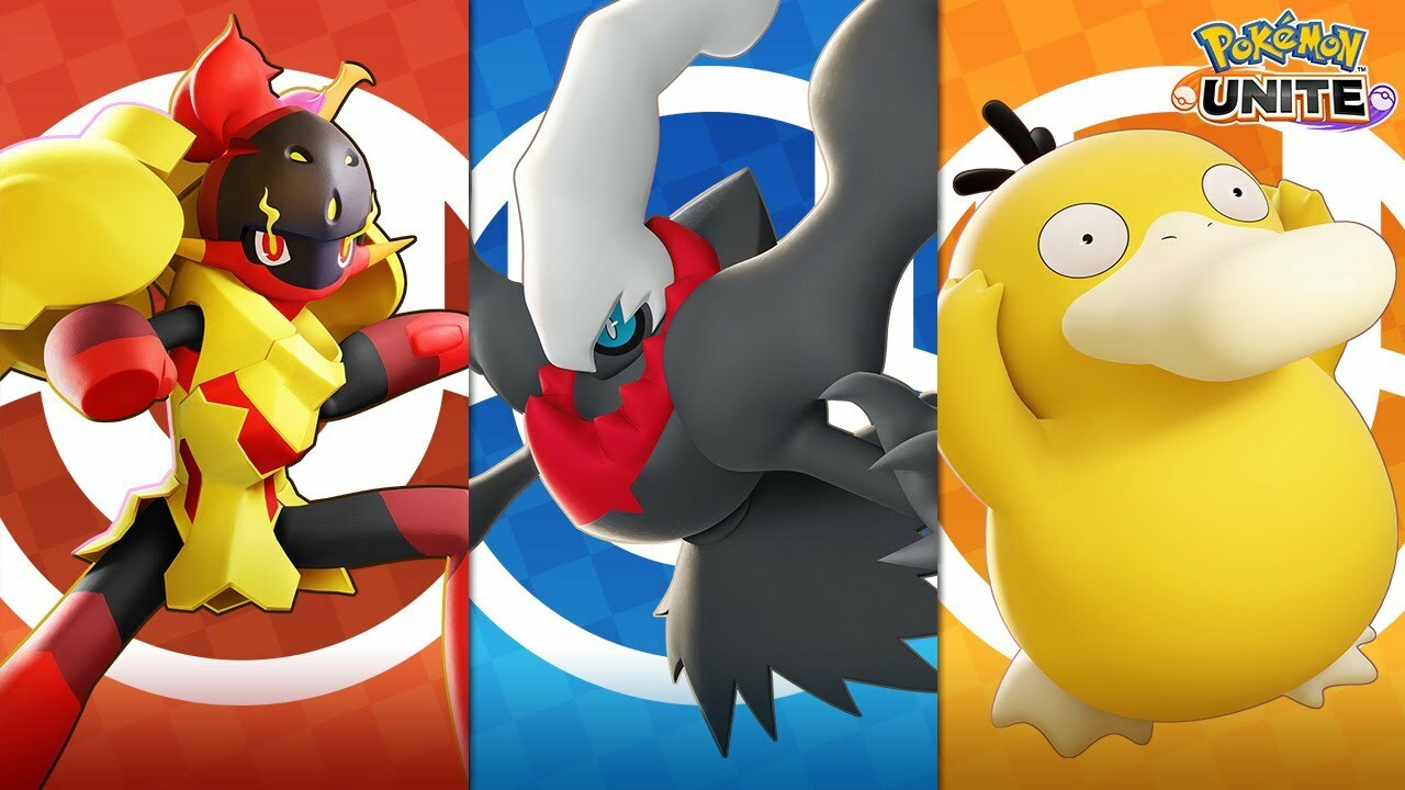 Pokémon Unite Armarouge, Darkrai, and Psyduck