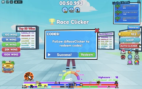 All Race Clicker codes to redeem Boosts, Wins & more in December 2023