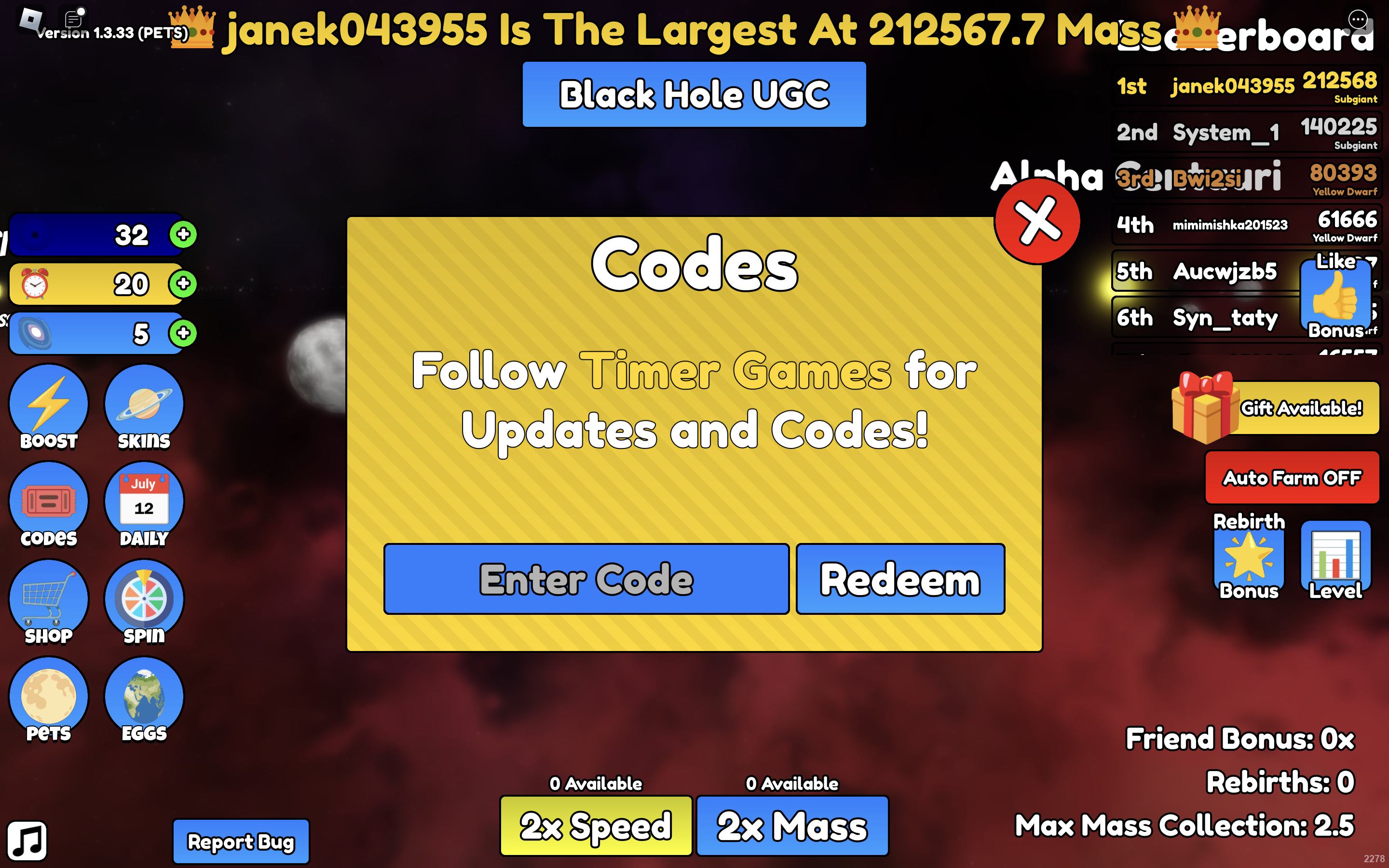 Redeem Codes In Eat The Universe Simulator