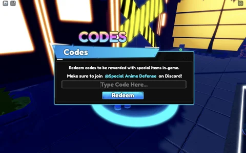 Redeem Codes In Special Anime Defense