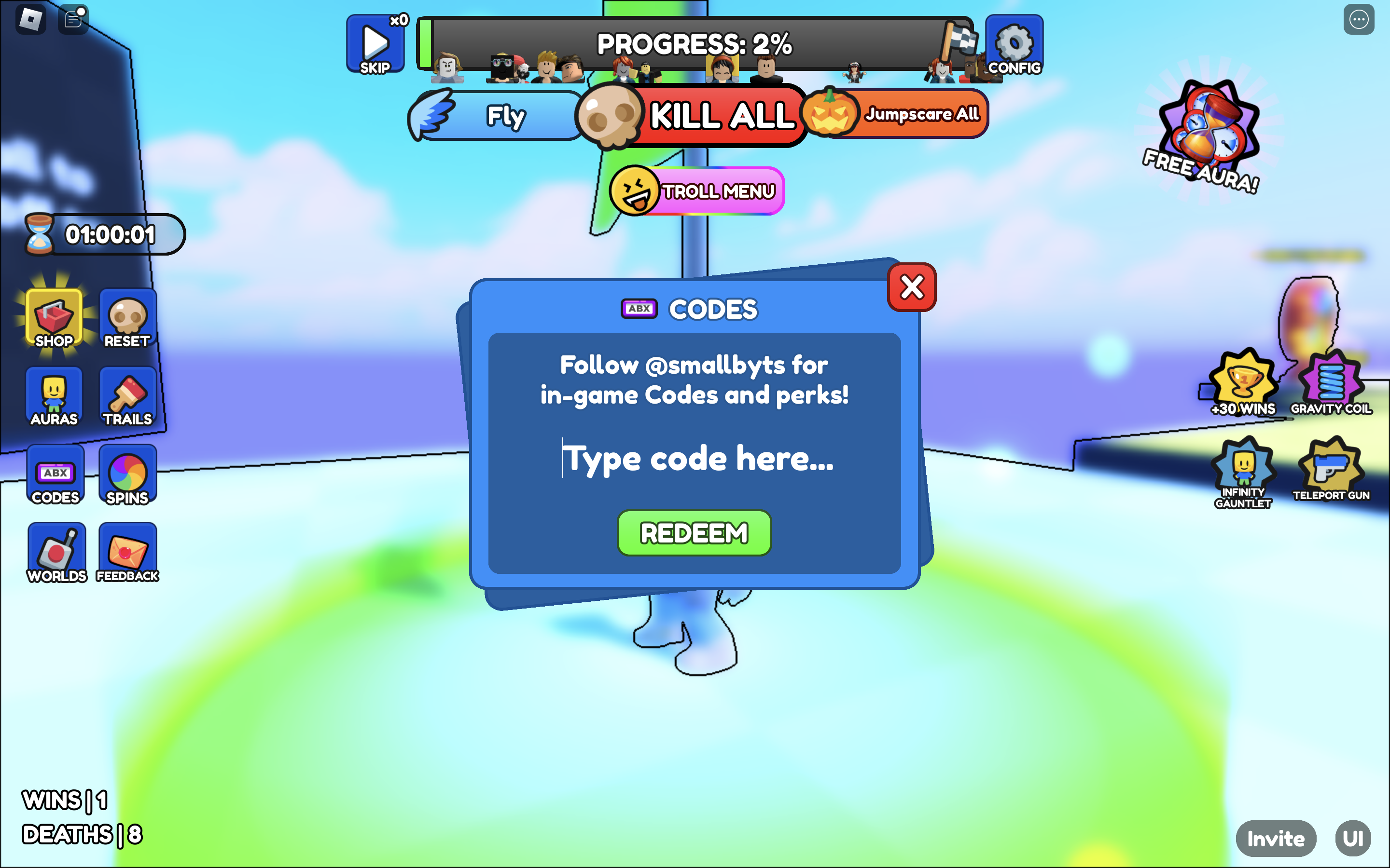 Redeem Codes In Wallrun Obby