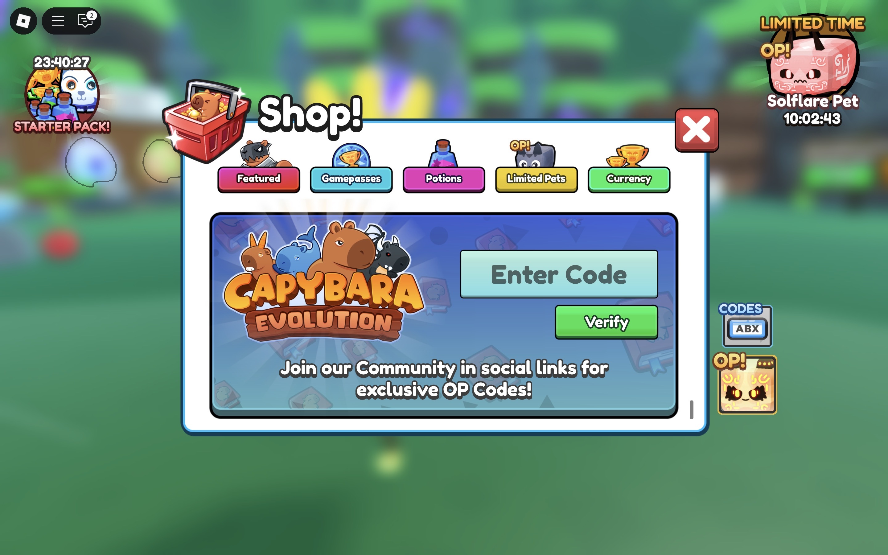 Redeem Codes in Capybara Evolution