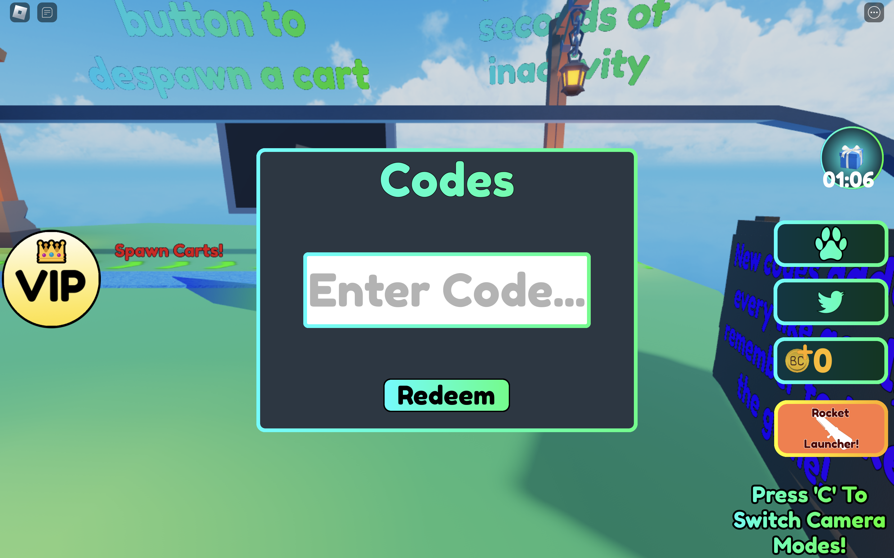 Redeem Codes in Cart Ride But Its a Monorail to ROS Island
