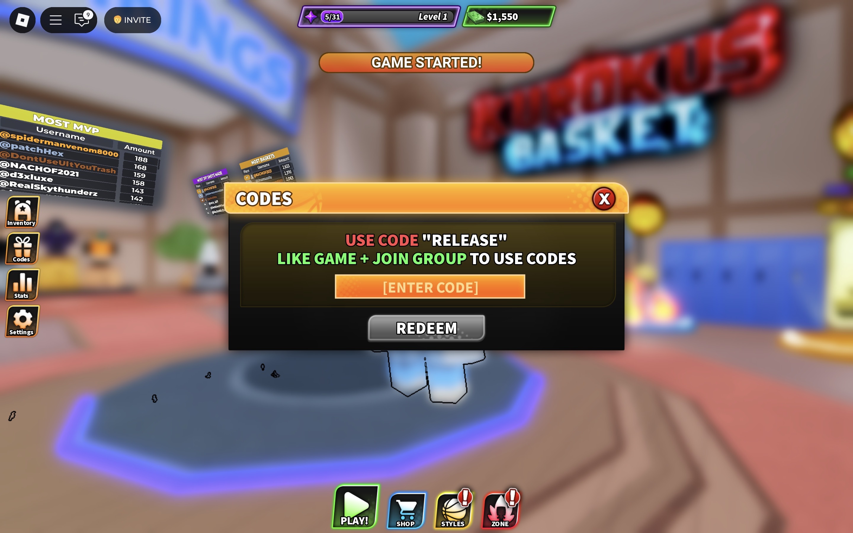 Redeem Codes in Kurokus Basket Showdown