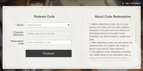 Redeem Codes Screen GI