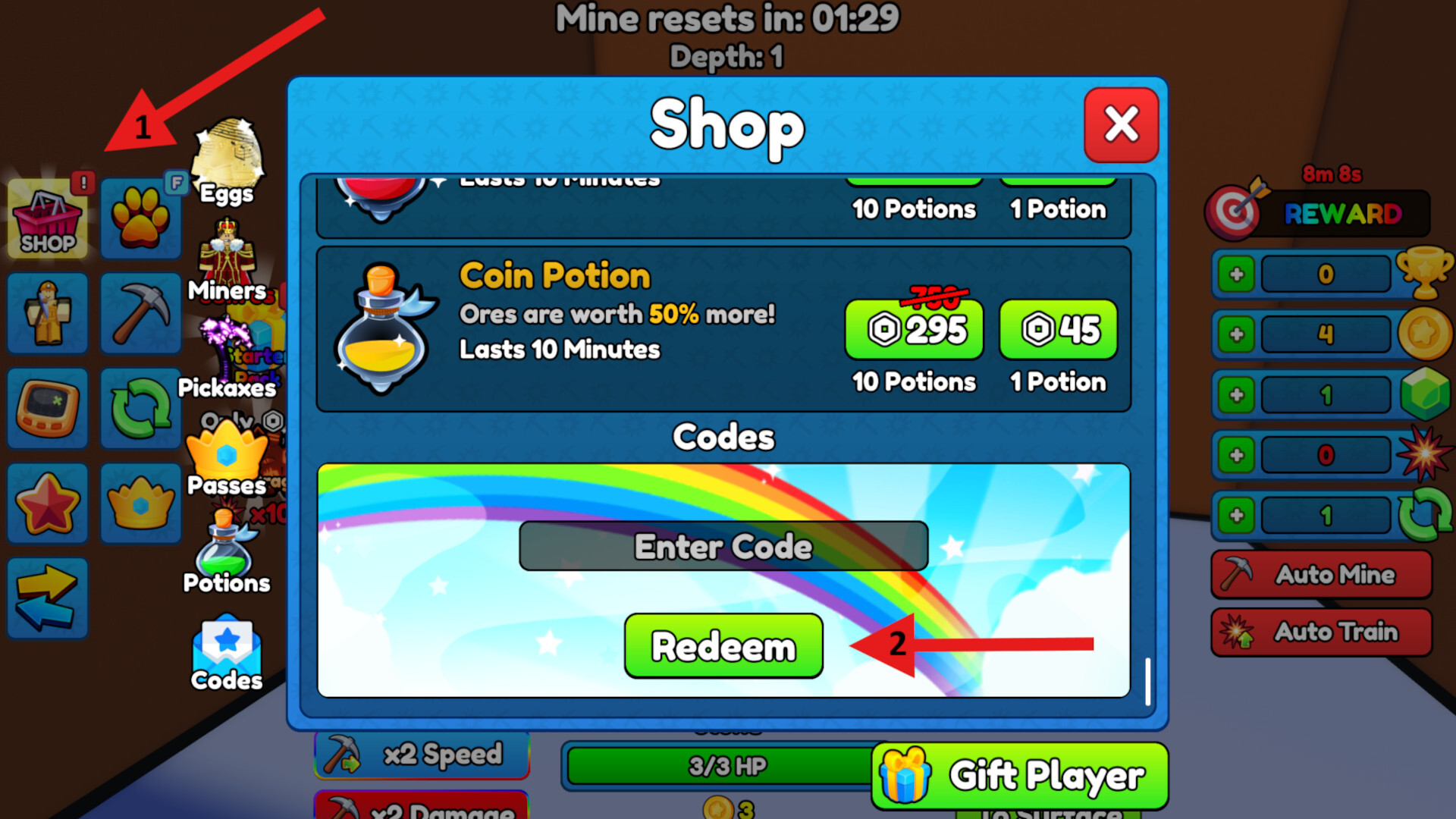 Redeeming Codes Pickaxe Simulator