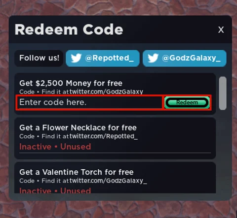 Roblox Outlaster Redeem screen