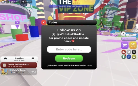 Roblox Party redeem codes