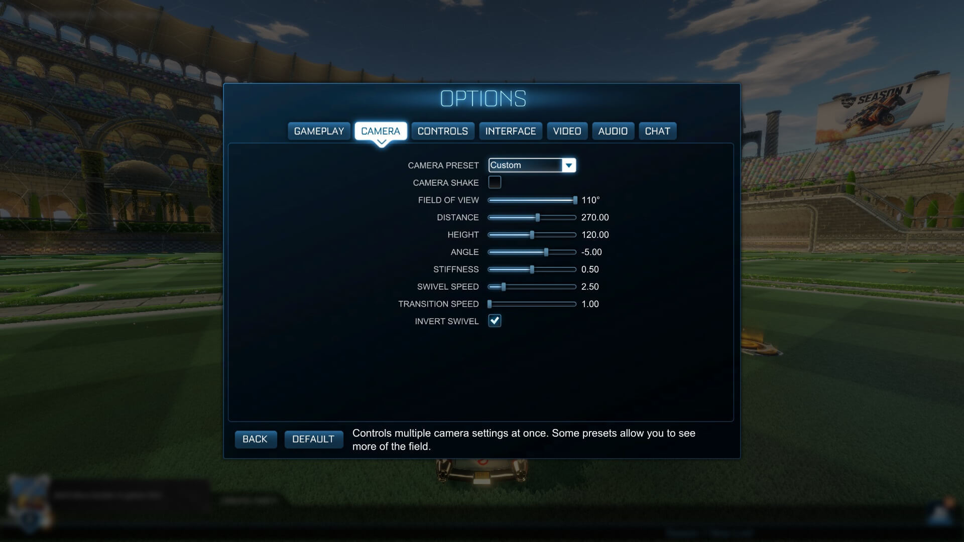 Rocket League camera settings how to get better