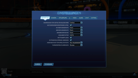 Rocket League Gameplay Menü Ping Einstellungen