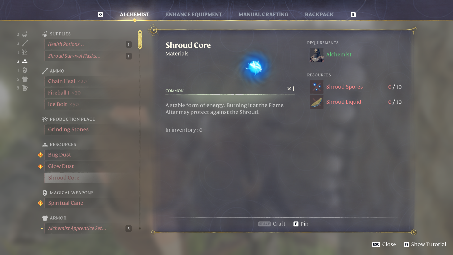 Shroud Core Guide Enshrouded Menu