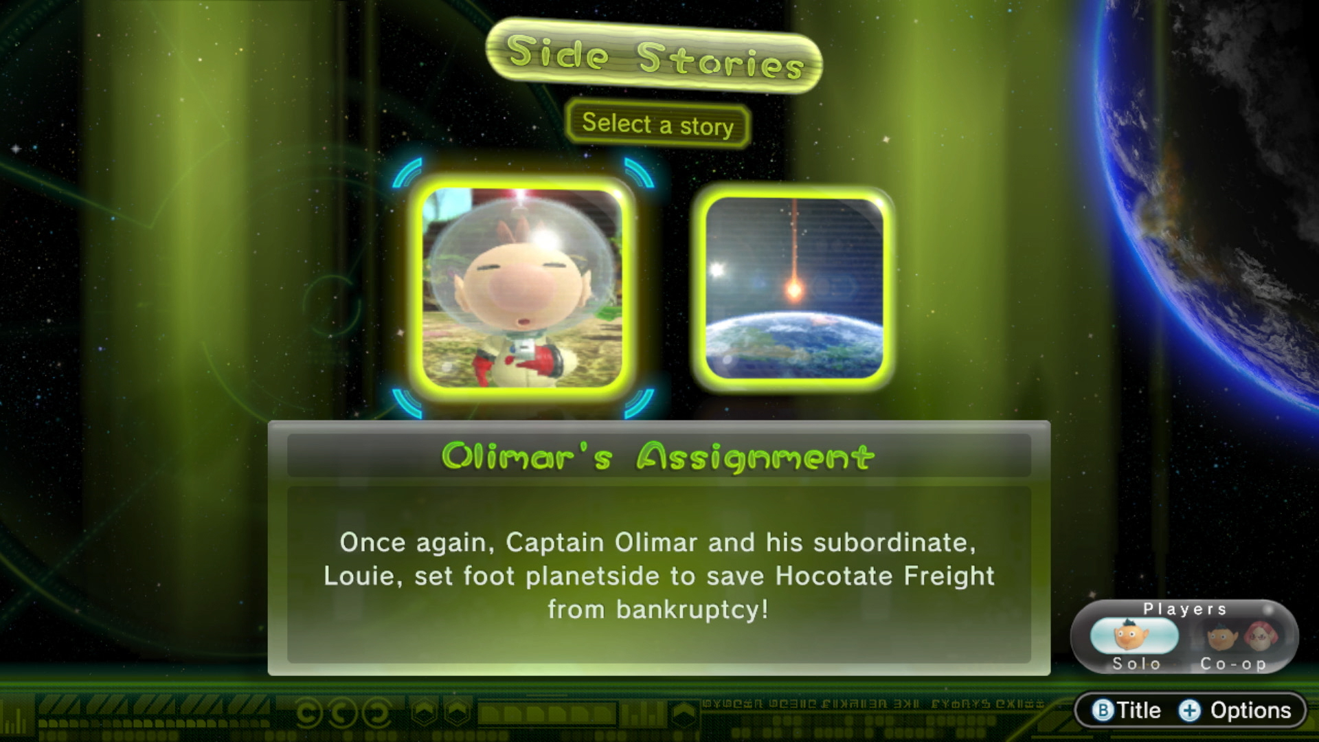 Side Stories Pikmin 3 menu
