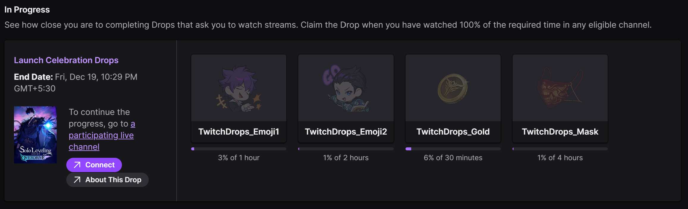 Solo Leveling ARISE OVERDRIVE Twitch Drops Status
