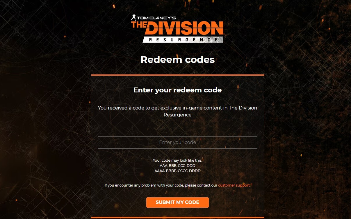 The Division Resurgence Redeem Code page