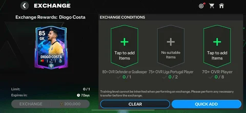 UCL Diogo Costa requirements