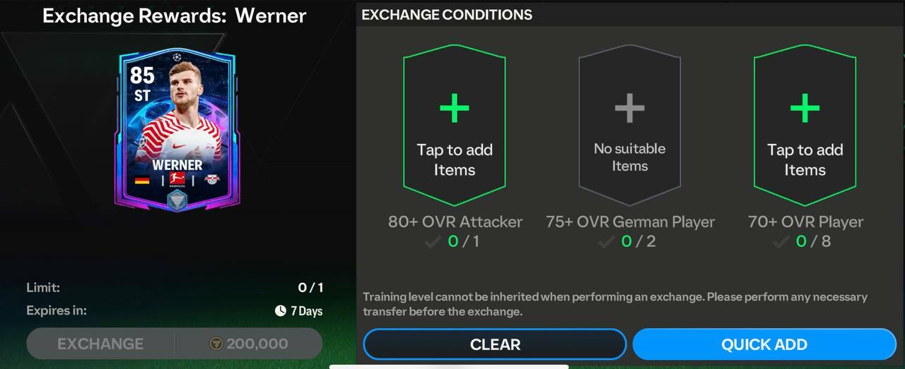 UCL Timo Werner Requirements