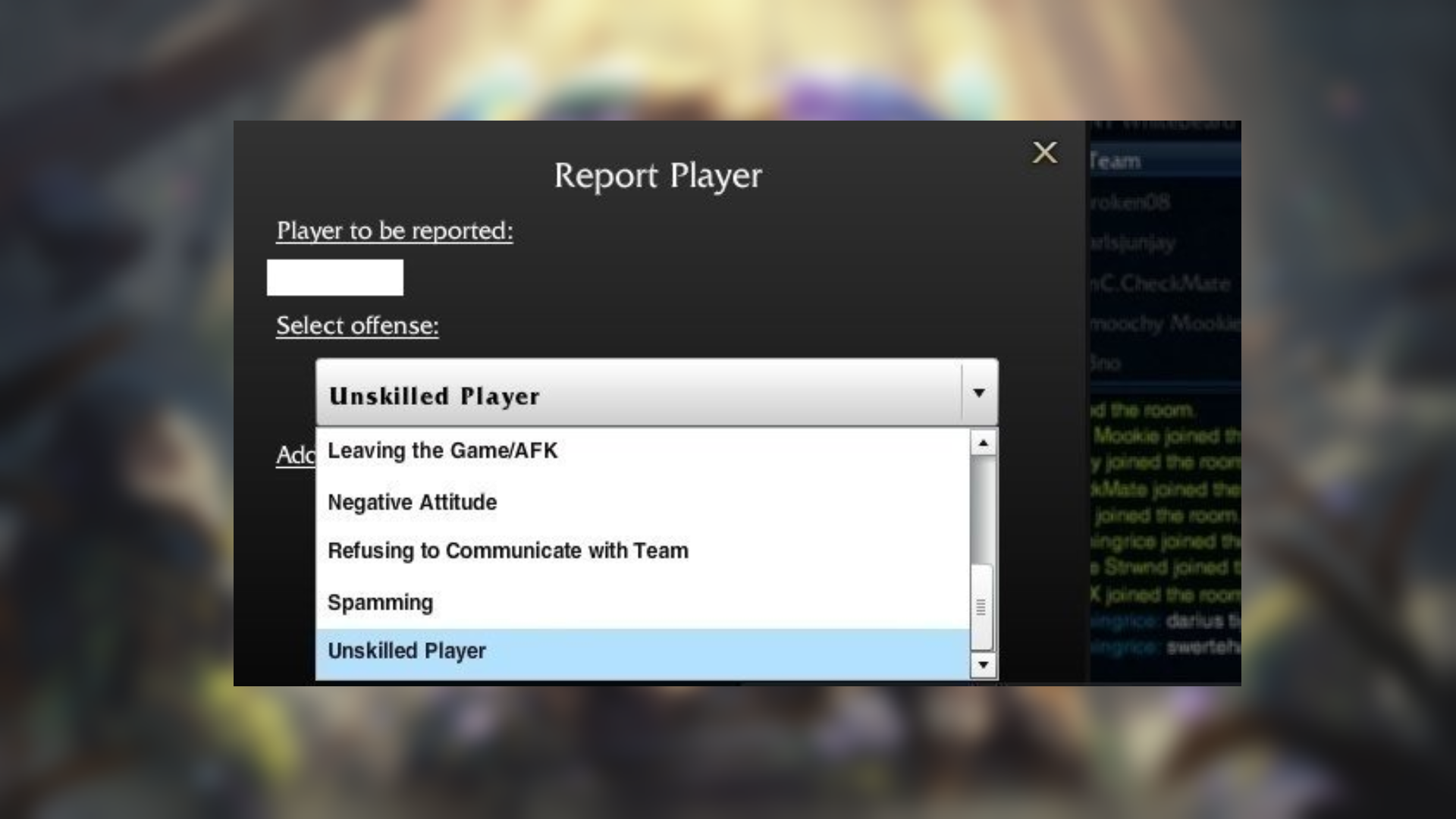 Unskilled Player Report League