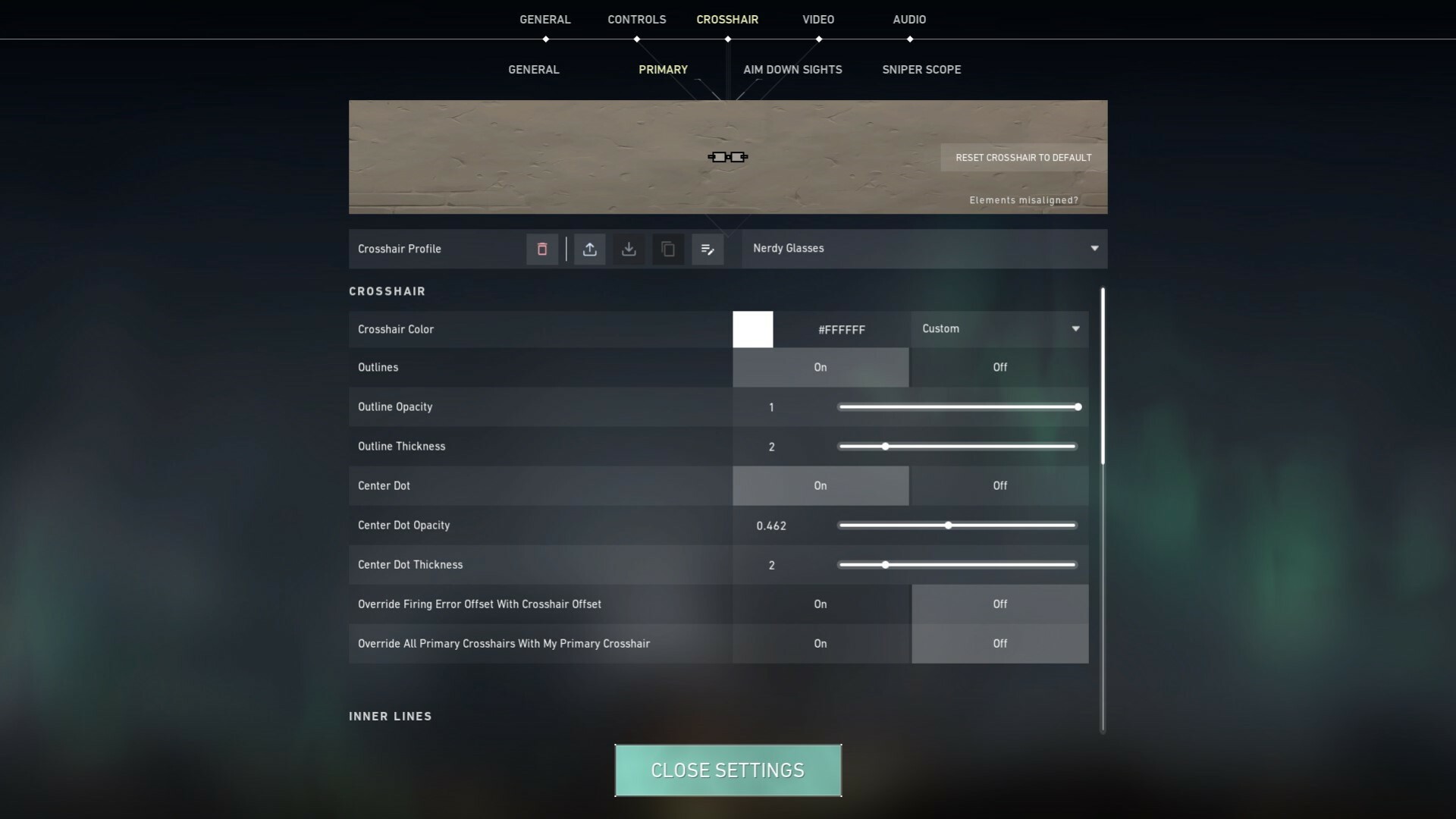 Valorant Glasses Crosshair Settings
