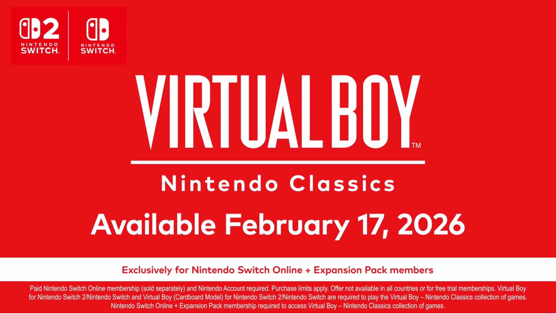 Virtual Boy Nintendo Classics notice