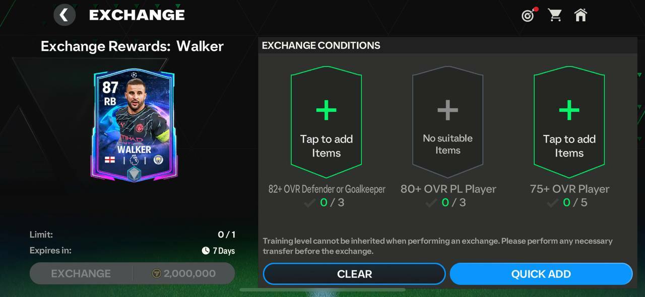 Walker Requirements FC Mobile