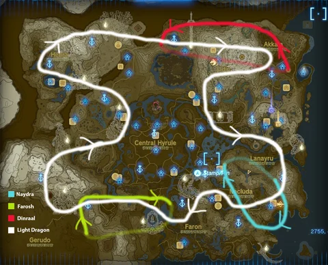 Zelda: Tears of the Kingdom dragon locations and paths