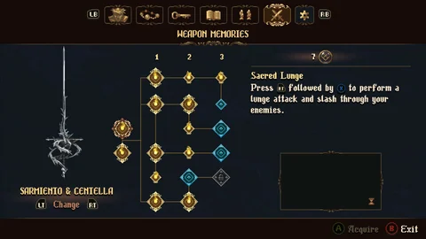 Blasphemous 2 weapons sarmiento and centella skill tree