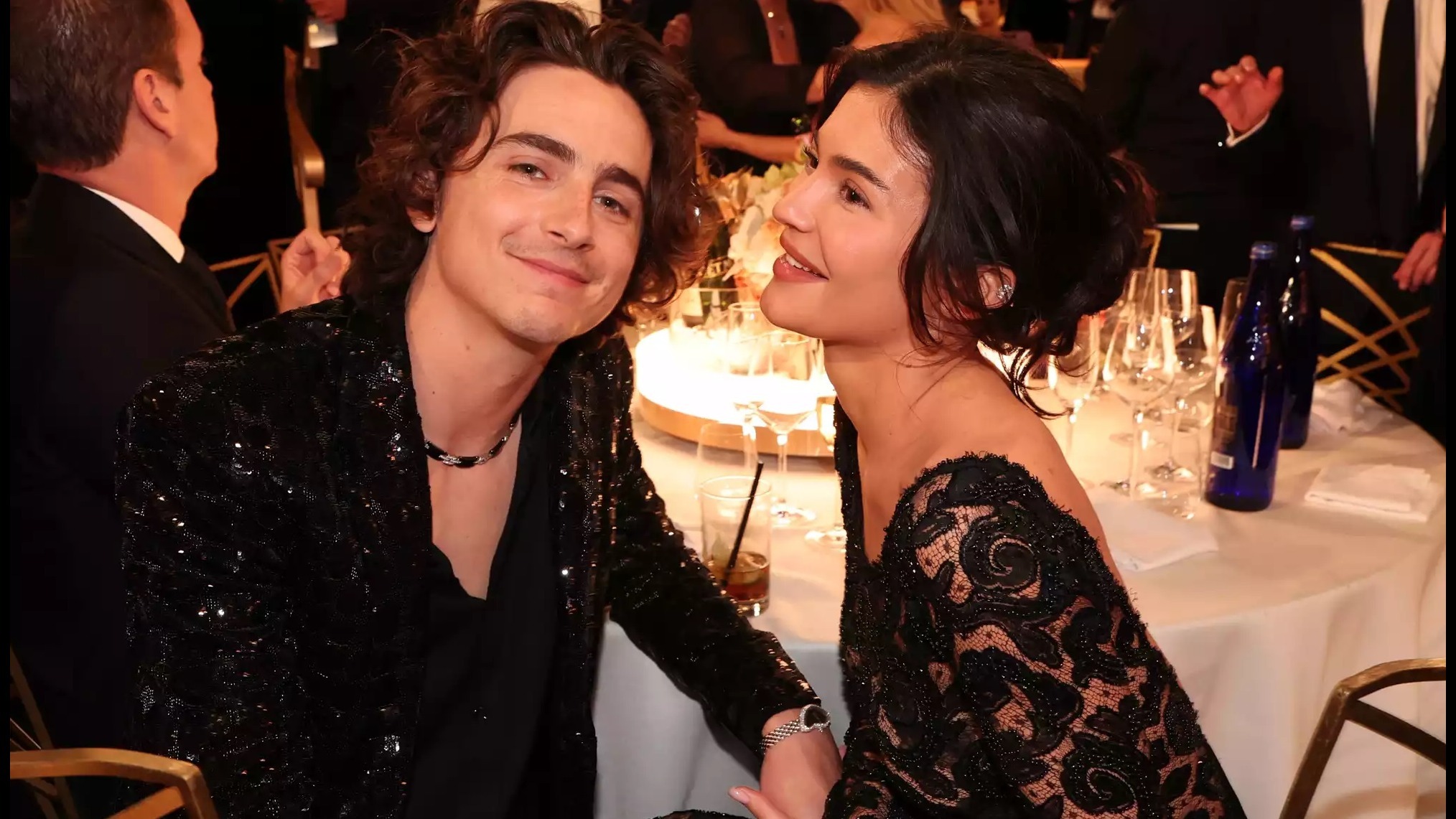 Cropped Kylie Jenner and Timothée Chalamet