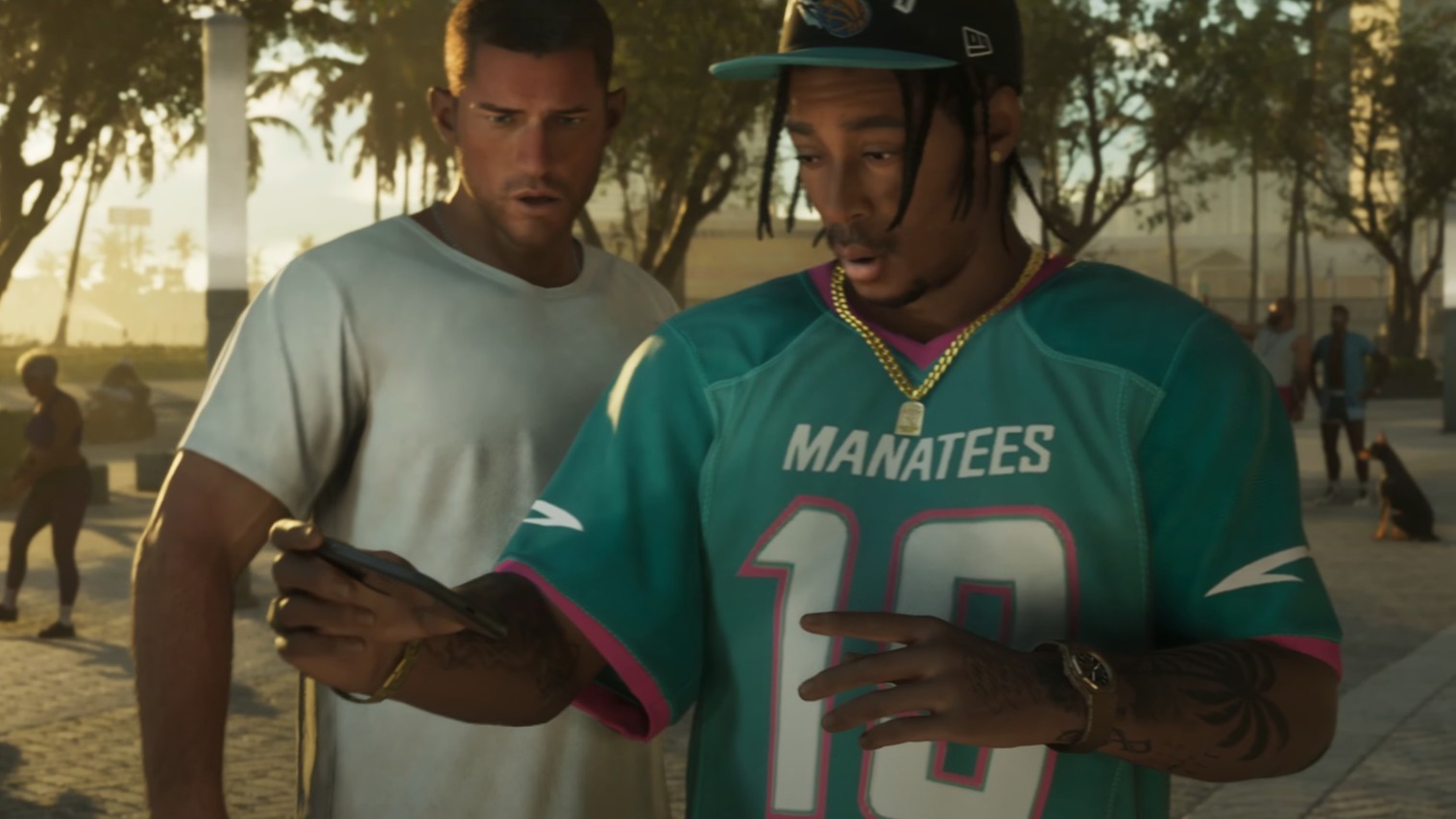 Cropped Manatees shirt is a reference to the Miami dolphins