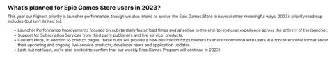 Epic games store roadmap