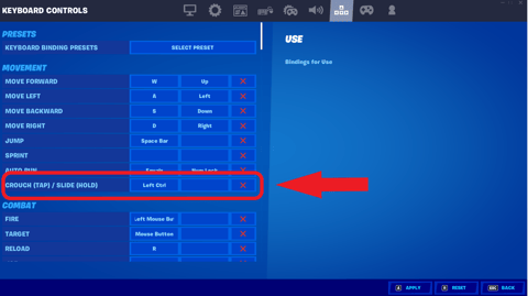 Keyboard controls slide fortnite