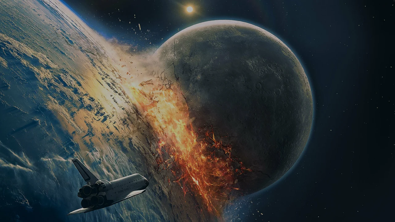 The Moon crashing into earth from the movie Moonfall