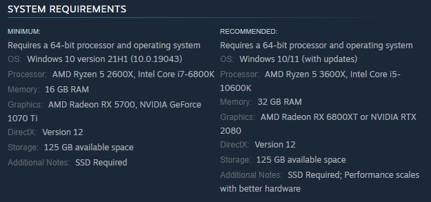 Recommended specs eng