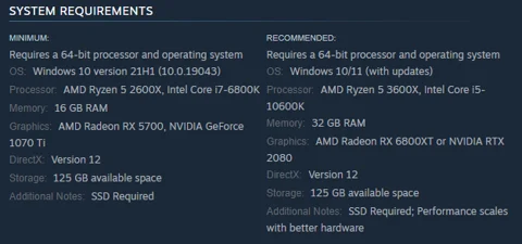 Recommended specs eng