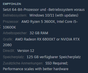 Recommended specs