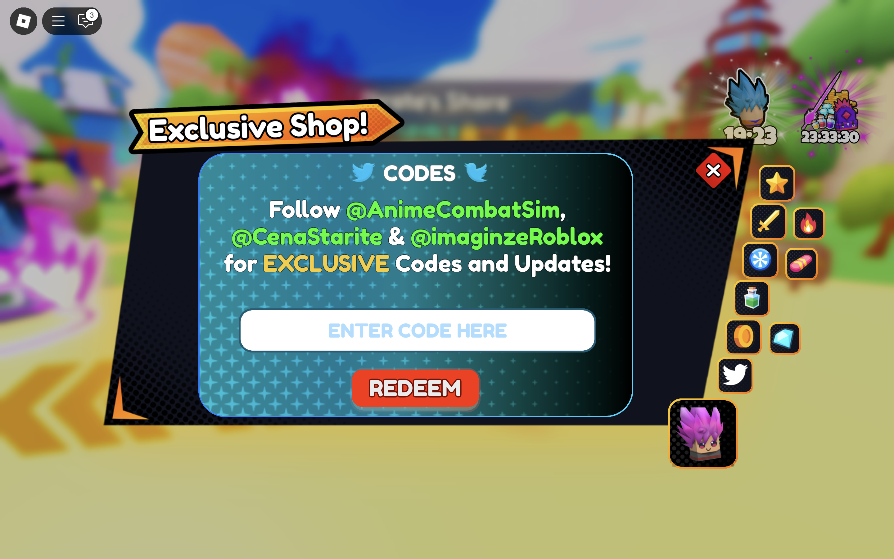 Redeem codes in Anime Slashing Simulator