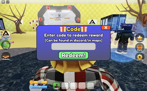 Redeem codes in Backroom Tower Defense