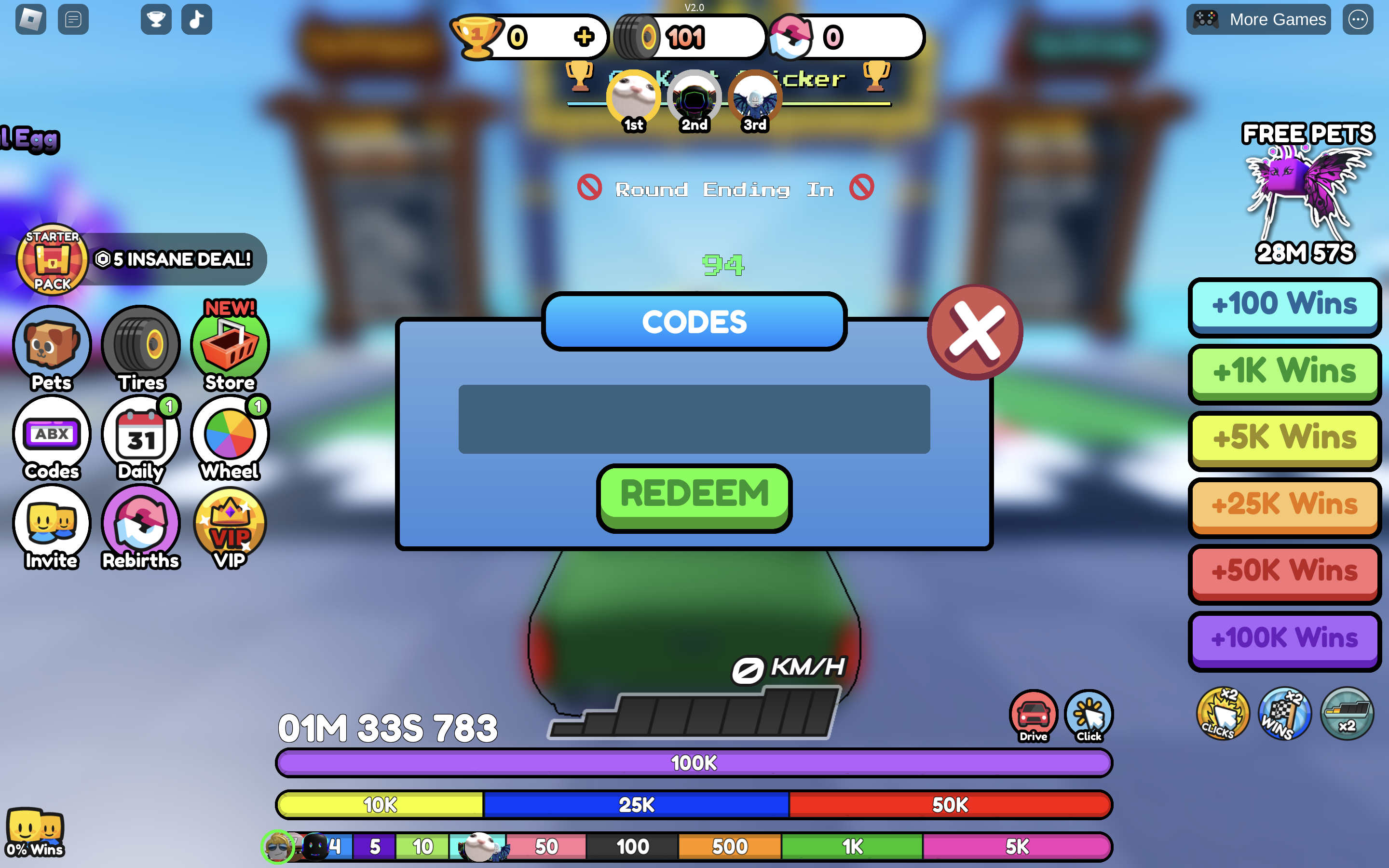 Redeem codes in Car Race Clicker