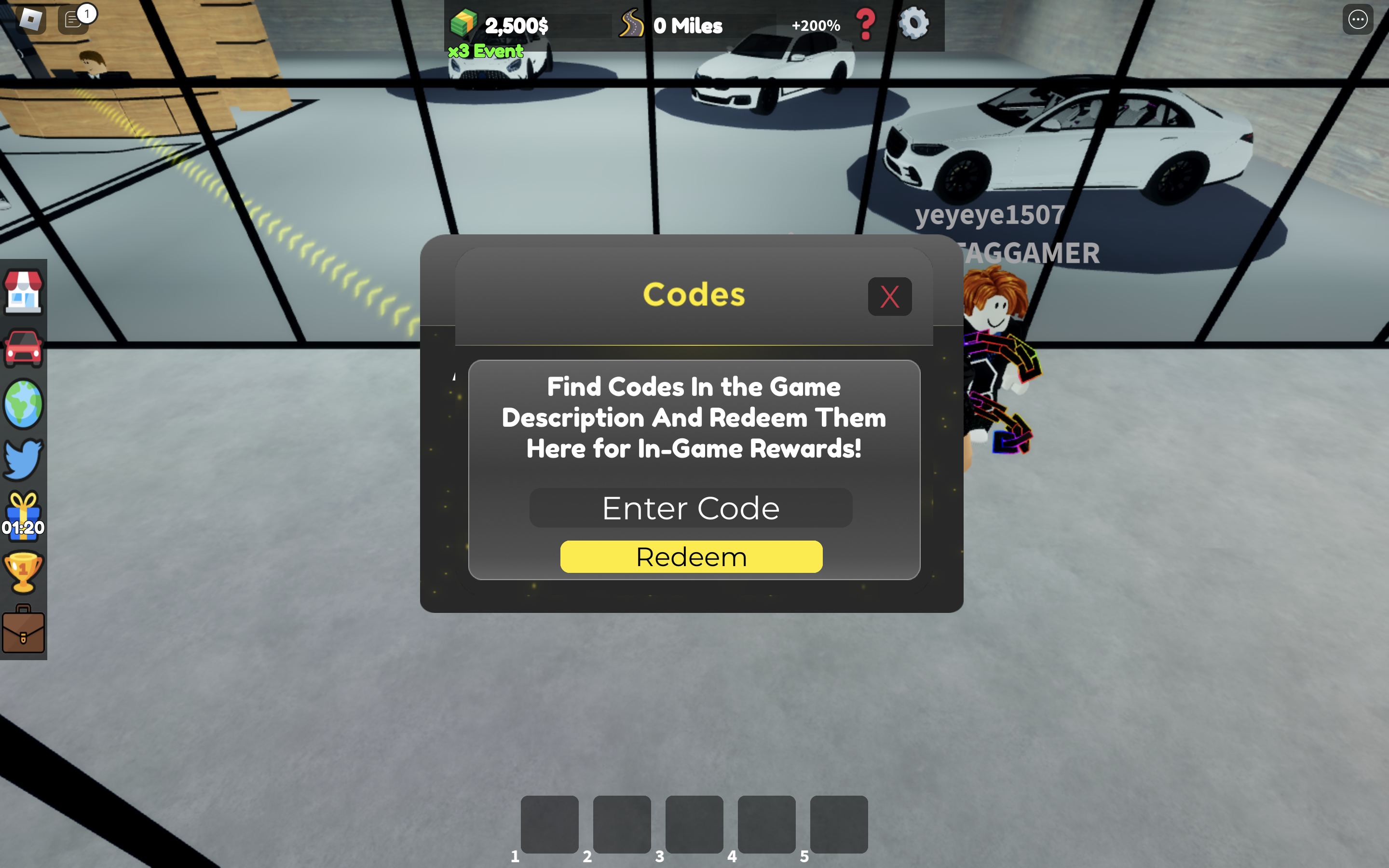 Redeem codes in Car Zone