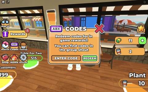 Redeem codes in Coffee Shop Tycoon