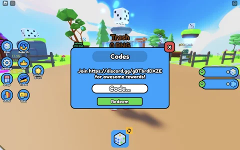 Redeem codes in Dice RNG