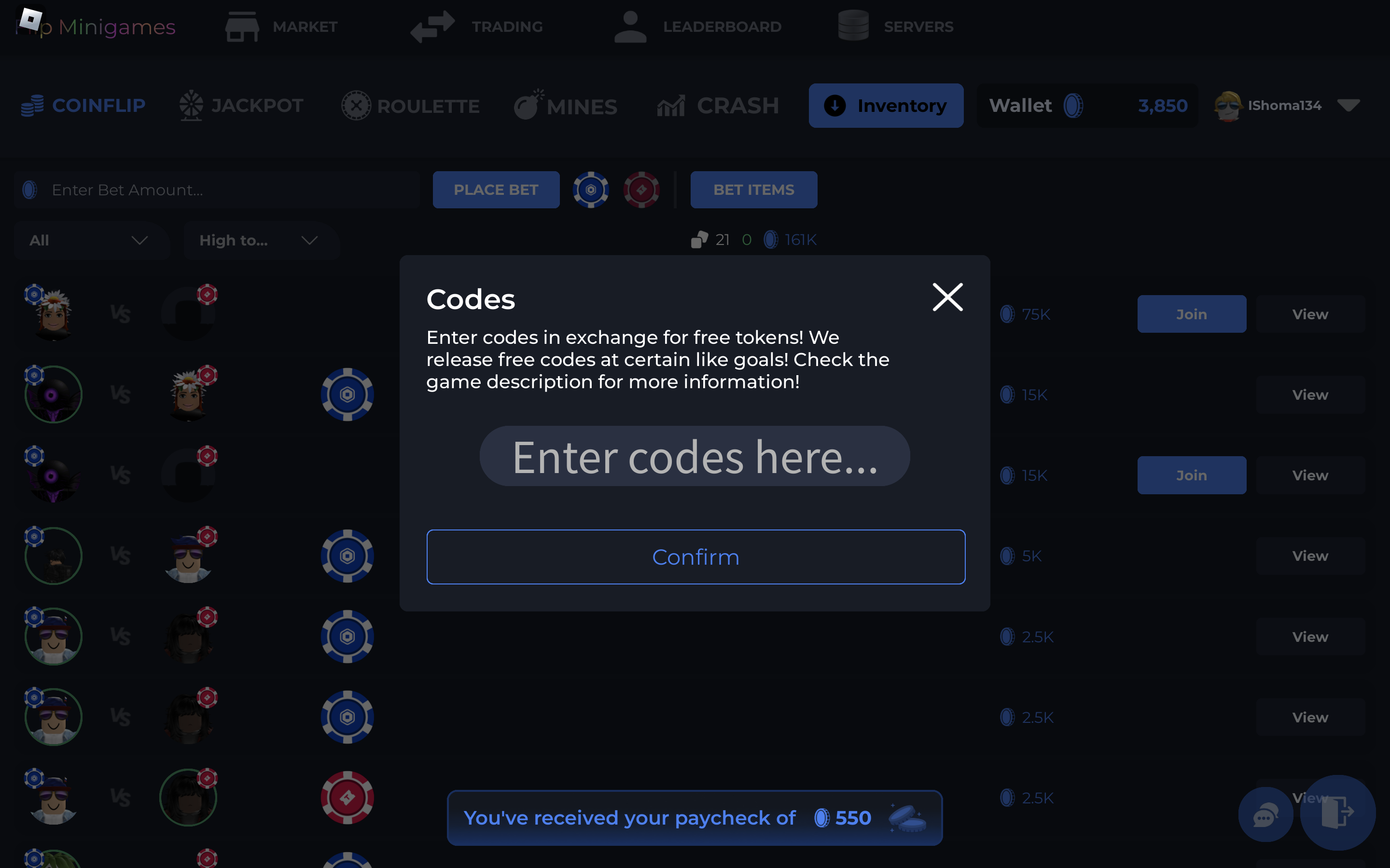 Redeem codes in Flip Minigames