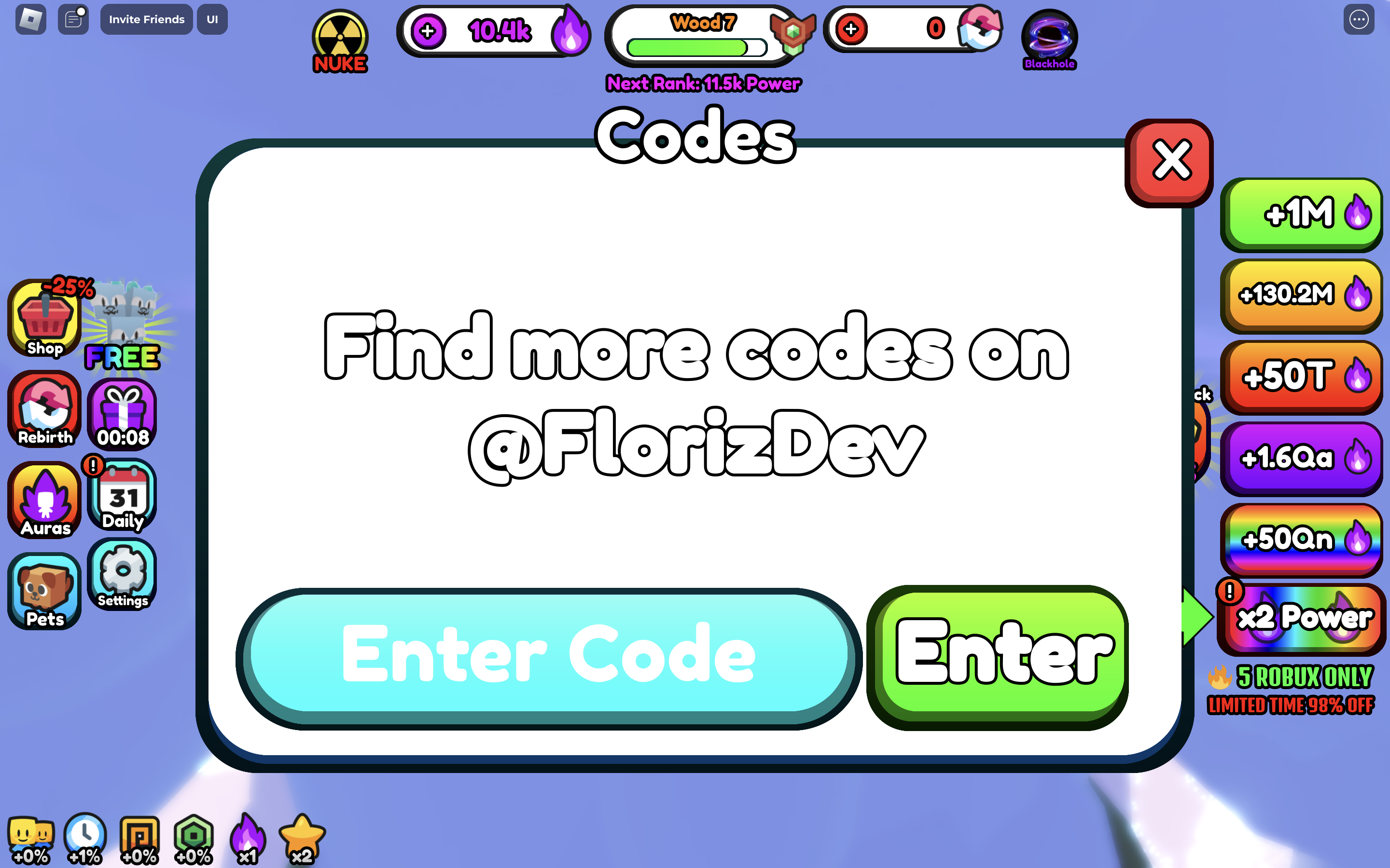 Redeem codes in Gigachad Simulator