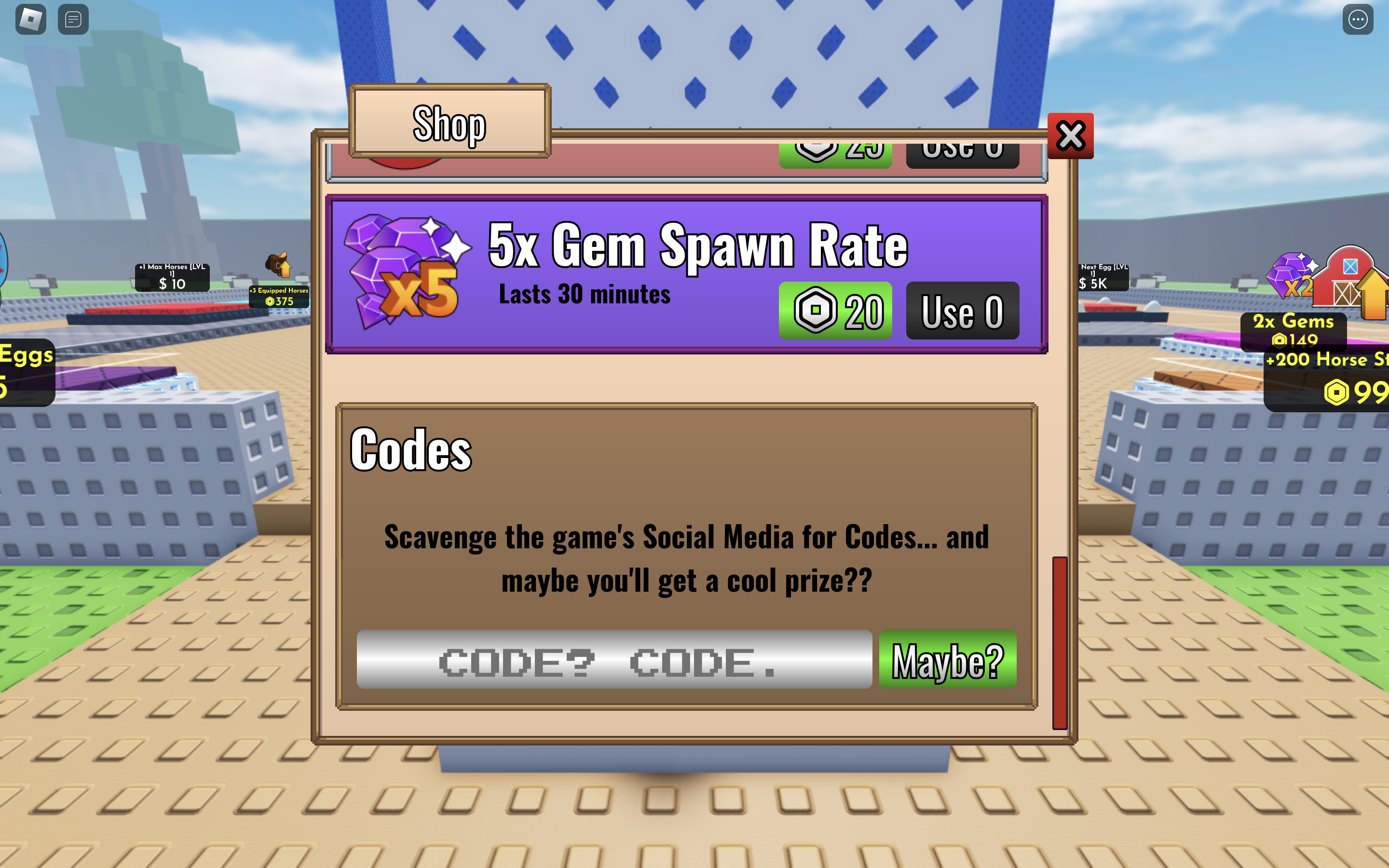Redeem codes in Horse Plinko Tycoon