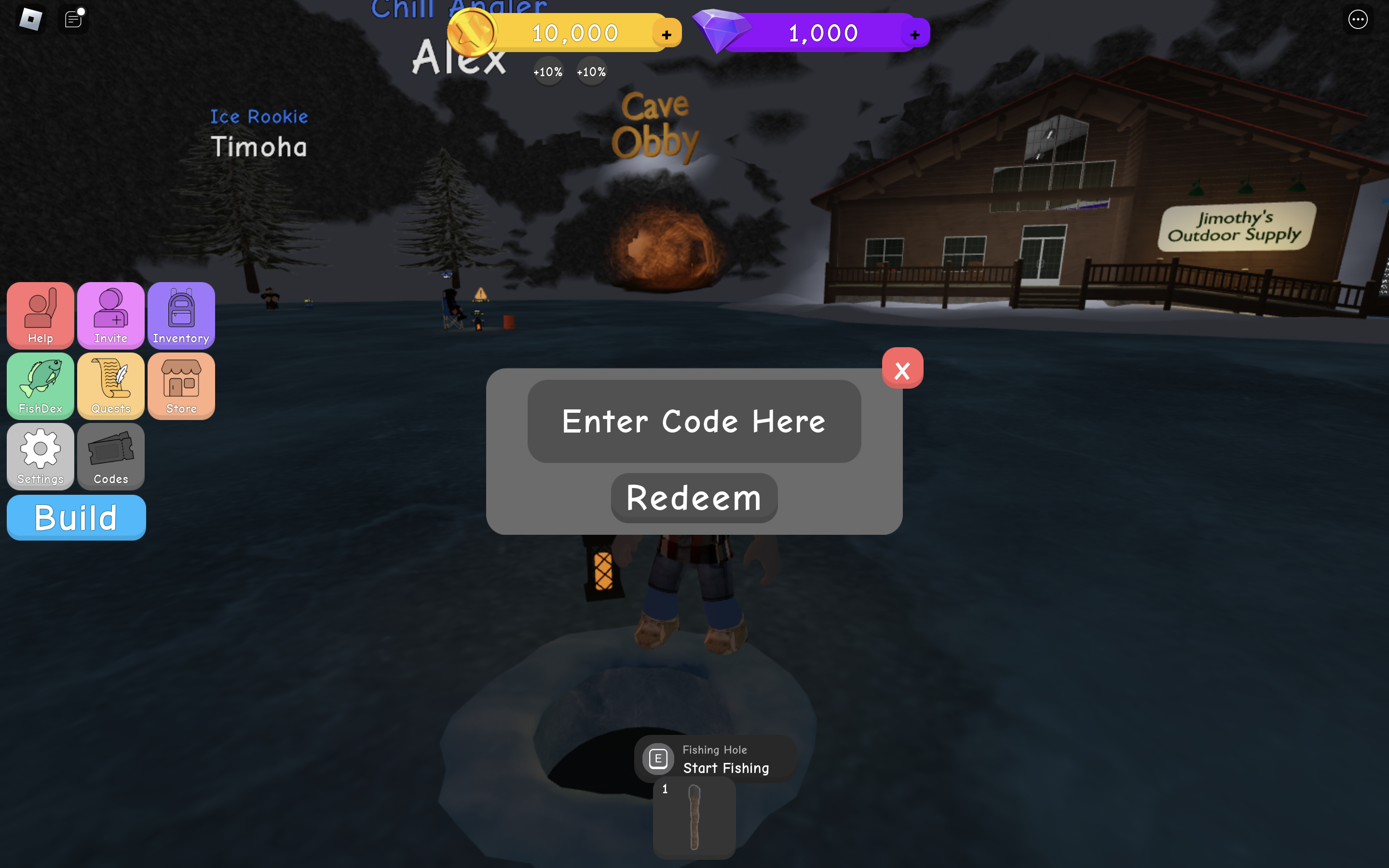 Redeem codes in Ice Fishing Simulator